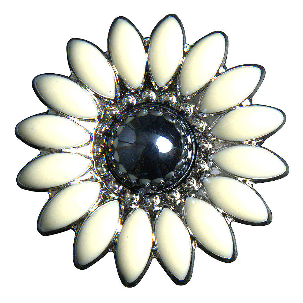 Western Screw Back Concho 1.25 In Black White Floral Silver Saddle