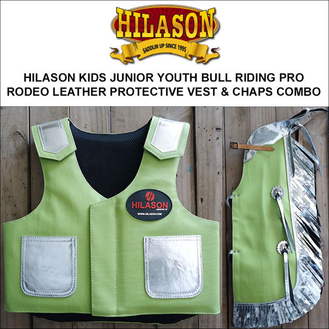 Hilason Junior Youth Bull Riding Pro Rodeo Leather Protective Vest Chaps