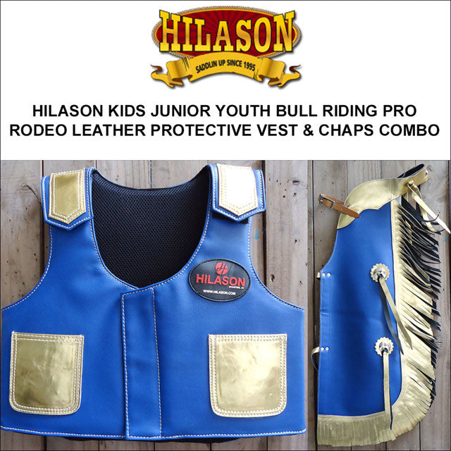 Hilason Junior Youth Bull Riding Pro Rodeo Leather Protective Vest Chaps
