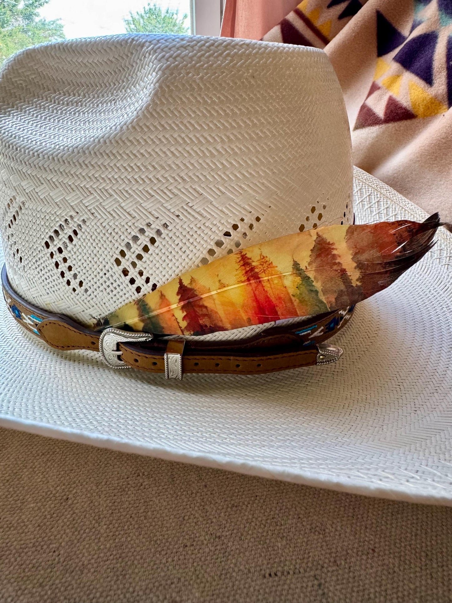 Watercolor Forest Western Hat Feather