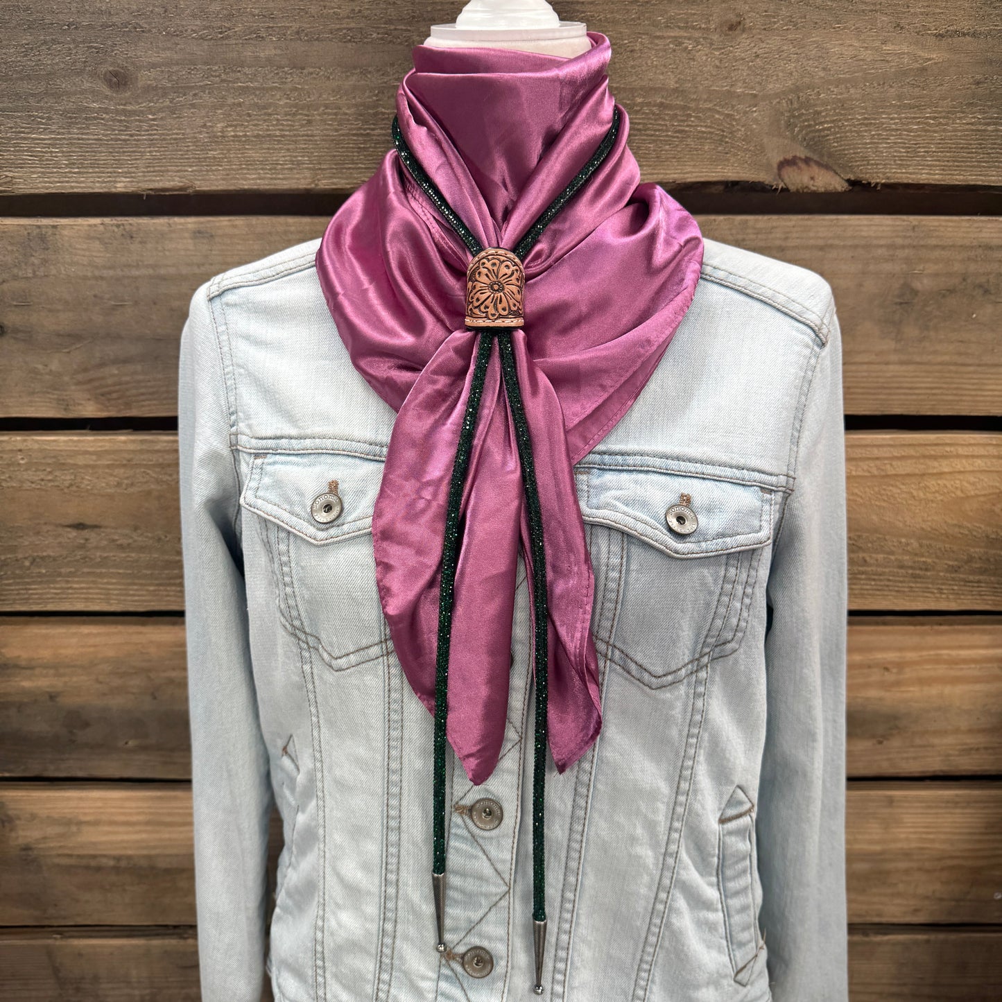 35X35" Solid Rose Wild Rag / Scarf - Leather Slide and Bolo Tie