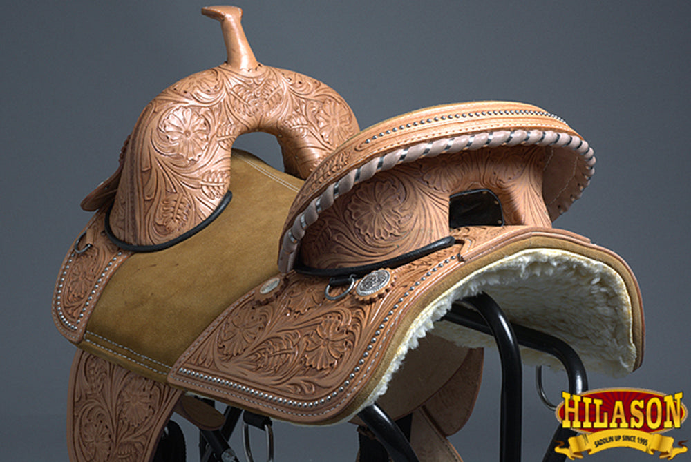 HILASON Treeless Western Trail Barrel Racing American Leather Saddle
