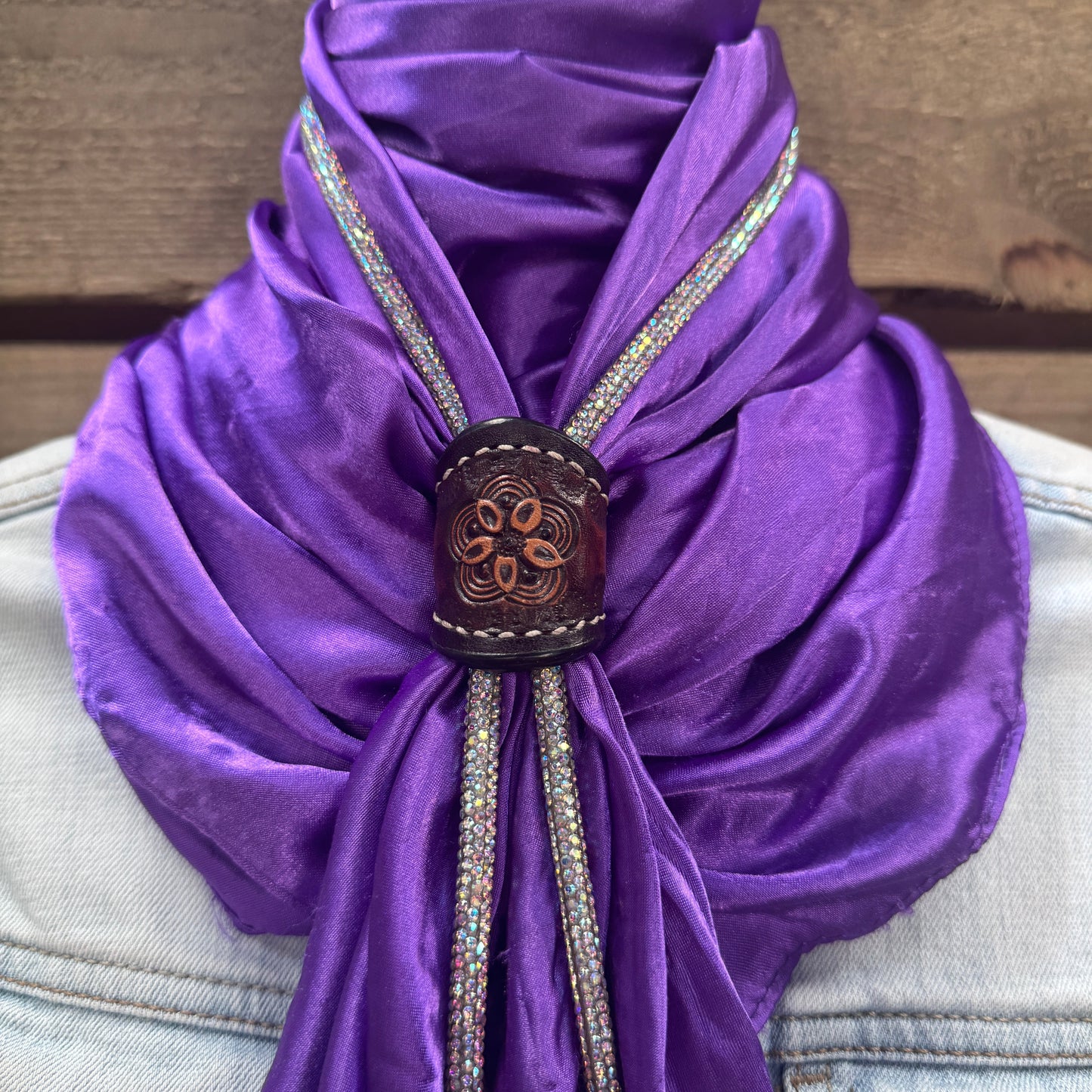 35X35" Solid Purple Wild Rag / Scarf - Leather Slide and Bolo Tie