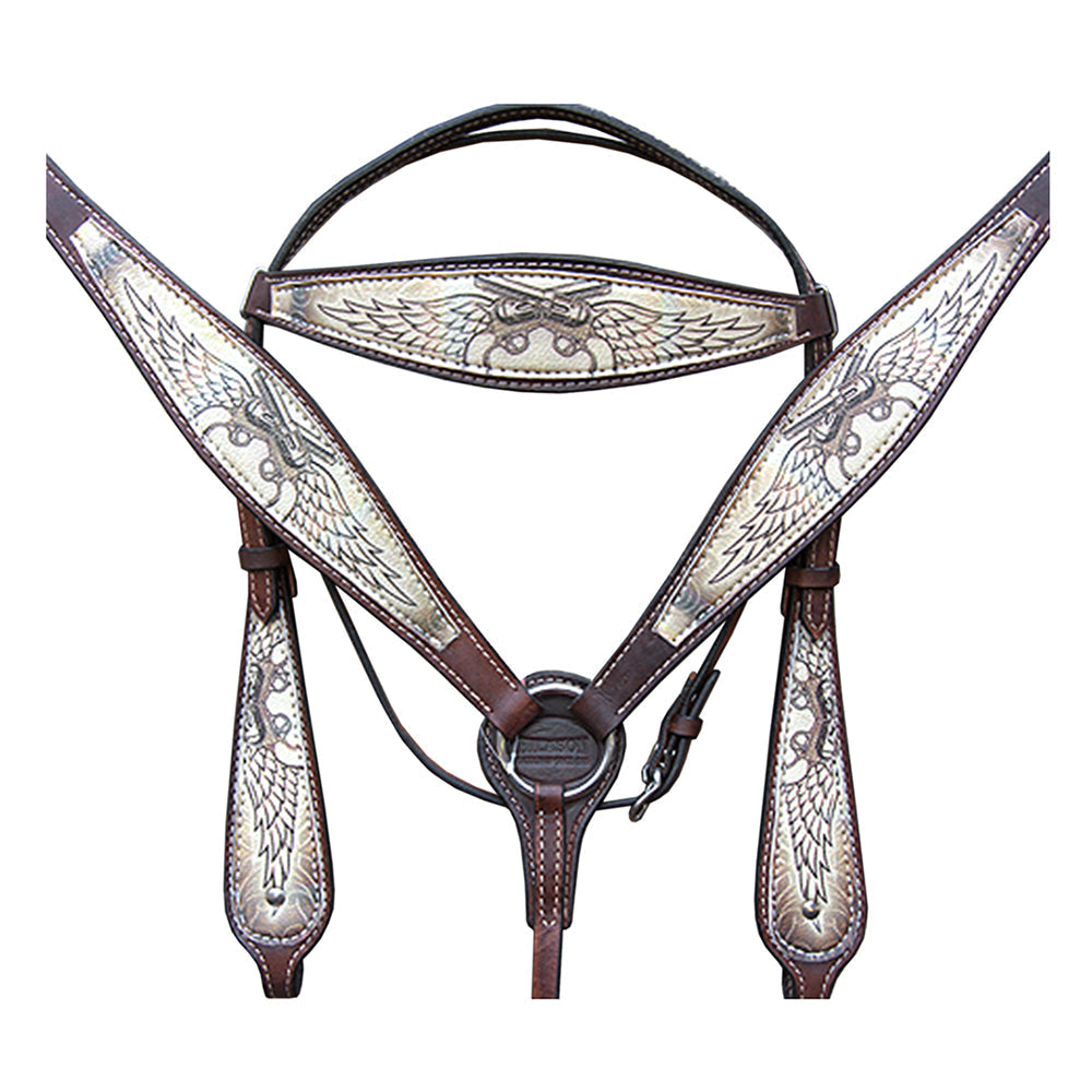 Hilason Western Horse Breast Collar Headstall American Leather Angel Wings