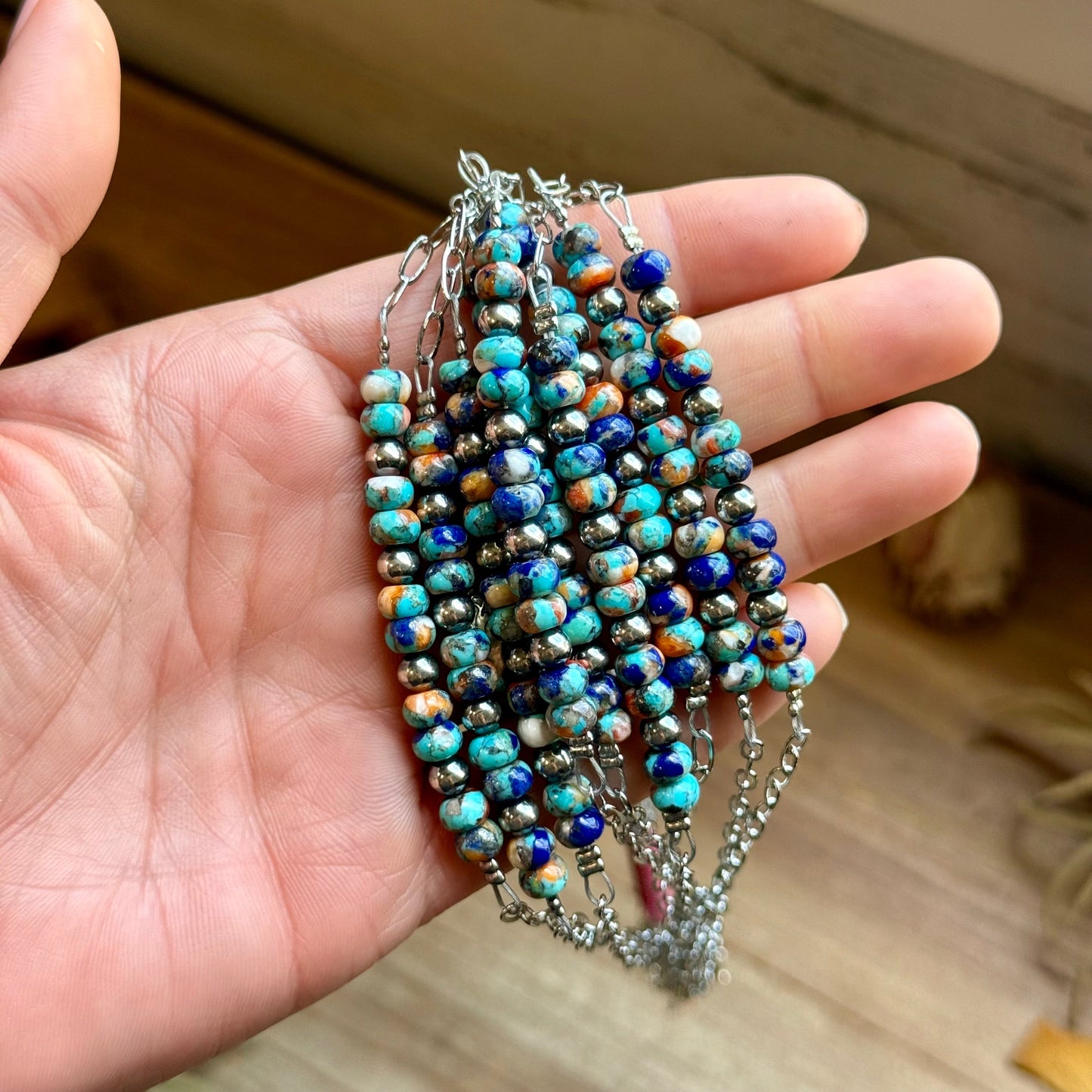 Sterling Silver Pearl & Lapis Turquoise Mix Paperclip Chain Necklace
