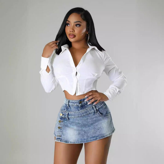 Denim Half Skirt Button-Up Shorts for Country Girls and Bartenders