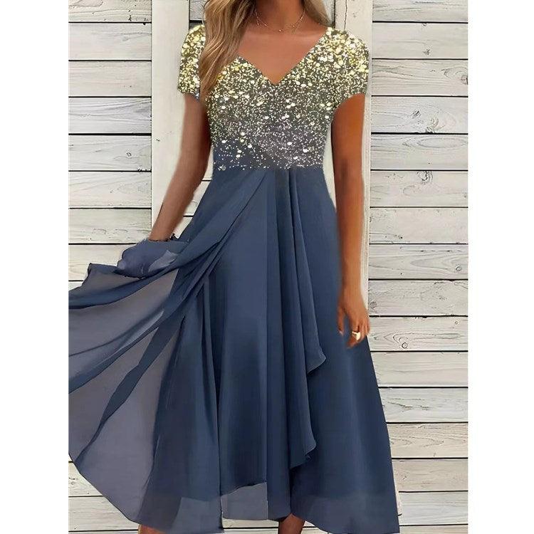 Serene Blooms Chiffon Patchwork Dress | Elegant Floral Dress for Summer