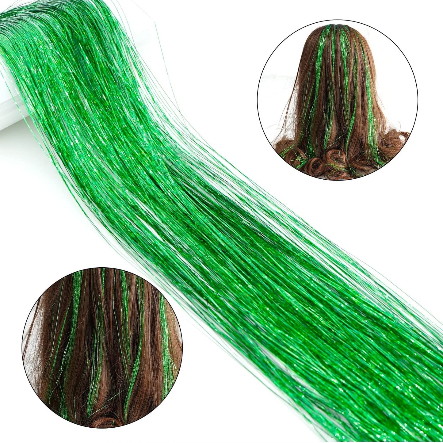 Green Hair Bling Clip-in Tinsel 2-Pack
