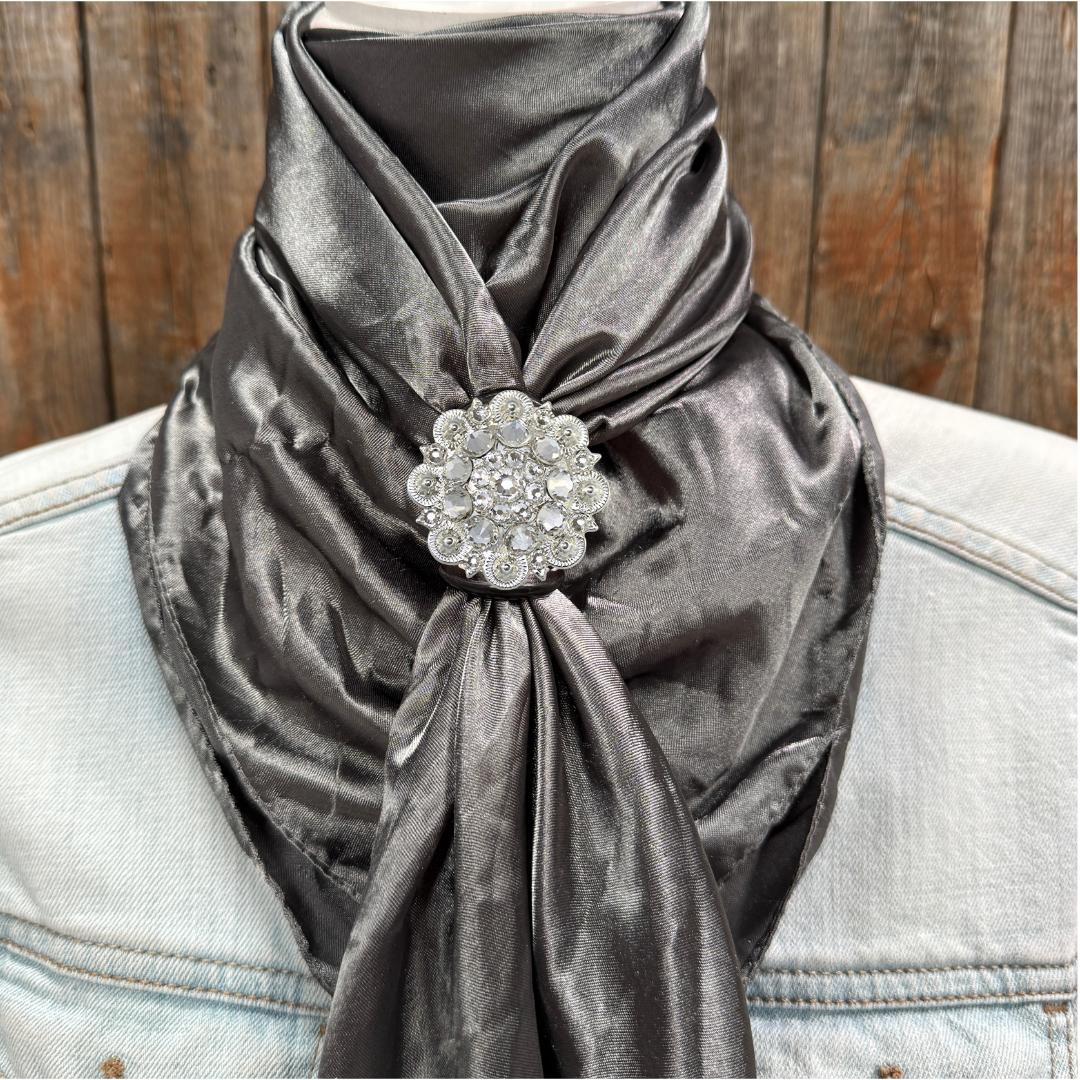 35X35" Solid Silver / Grey Wild Rag / Scarf WRS15 - Crystal Concho Wild Rag Slides - Assorted