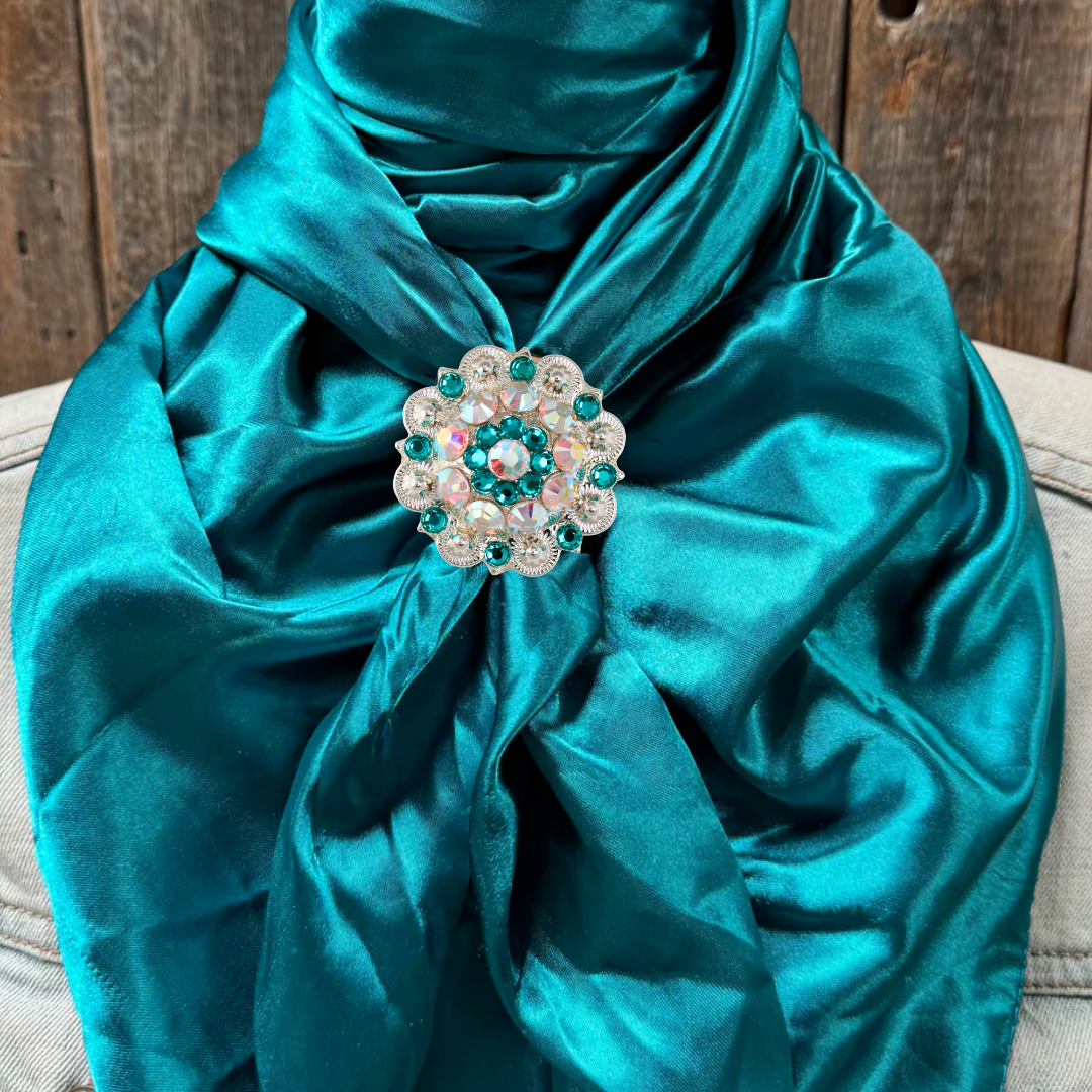 35X35" Solid Teal Wild Rag / Scarf WRS5 - Crystal Concho Wild Rag Slides - Assorted
