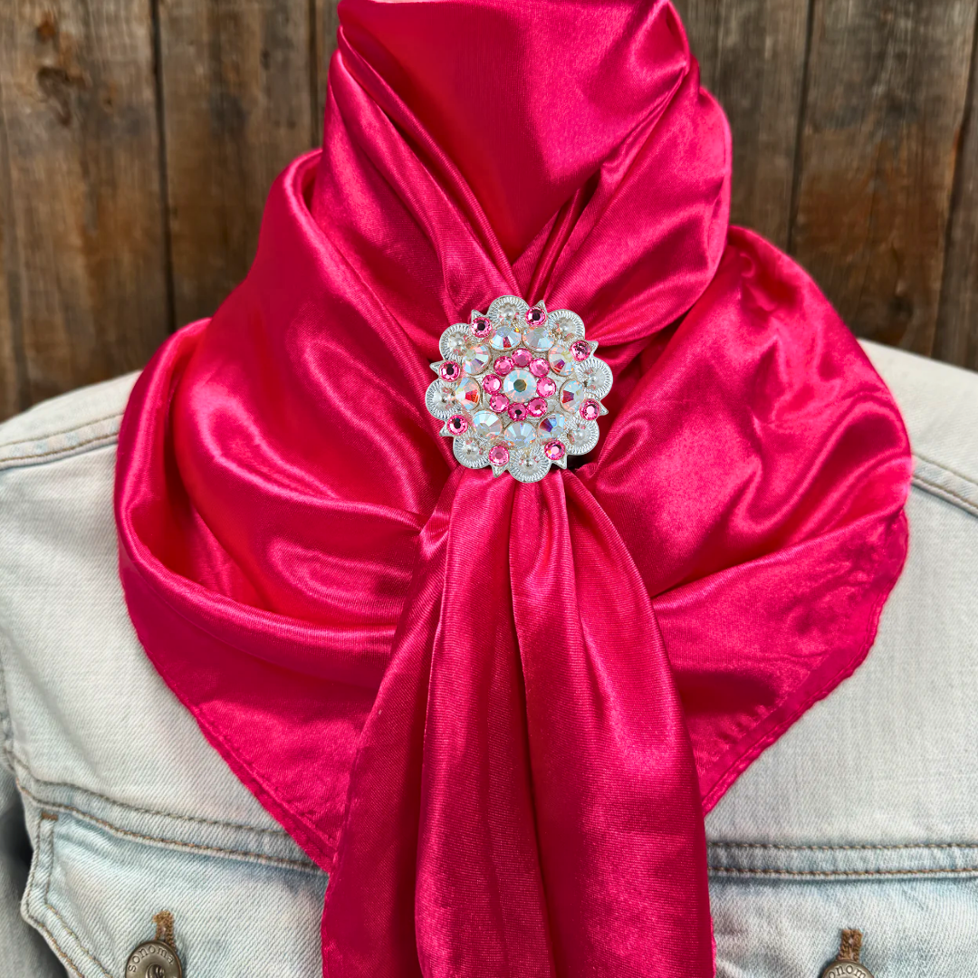 35X35" Solid Hot Pink Wild Rag / Scarf WRS25 - Crystal Concho Wild Rag Slides - Assorted