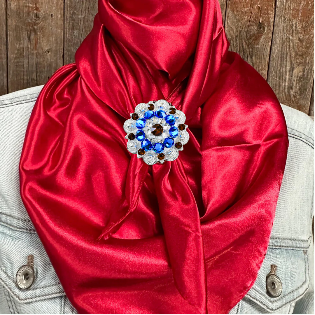 35X35" Solid Electric Red Wild Rag / Scarf WRS10 - Crystal Concho Wild Rag Slides - Assorted