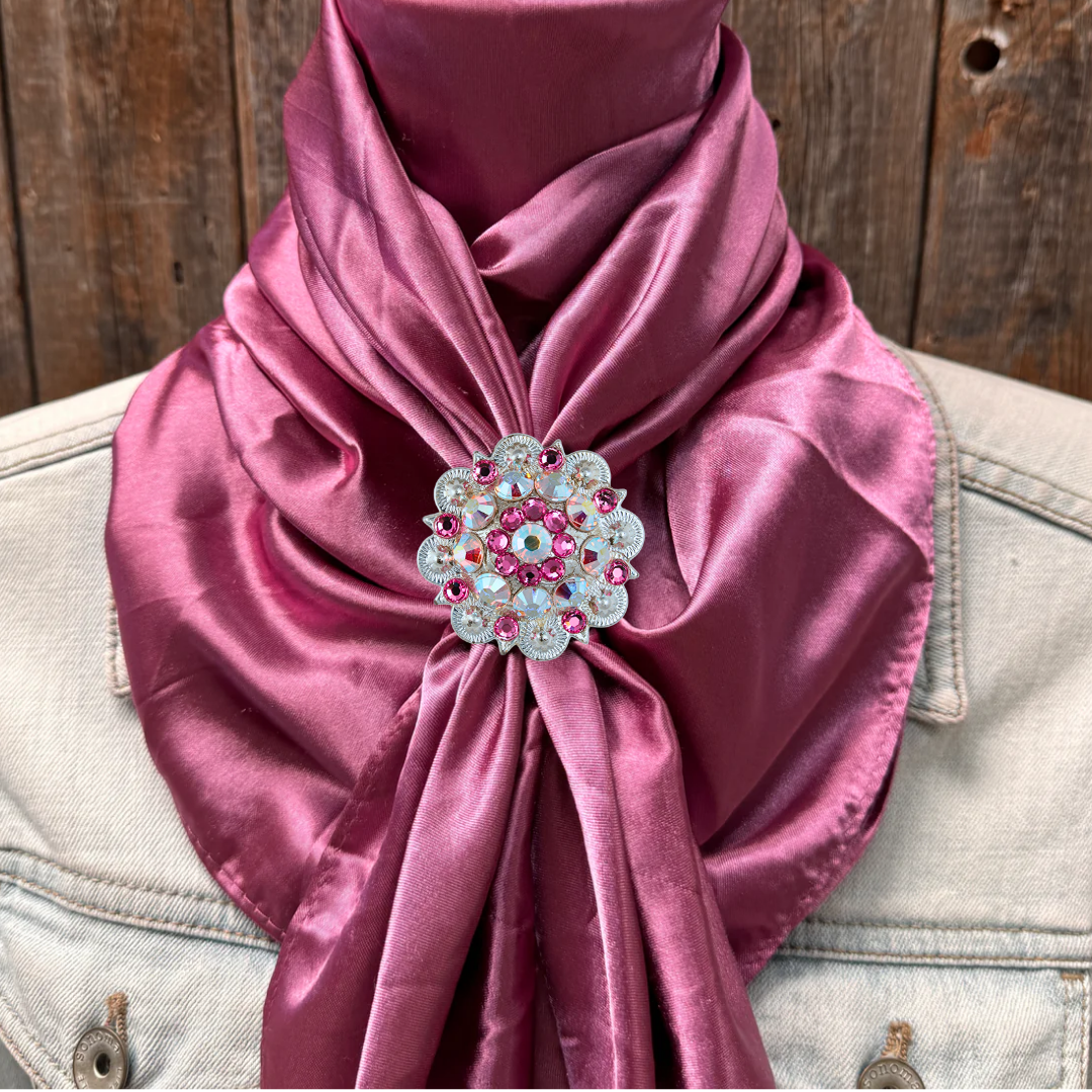 35X35" Solid Rose Wild Rag / Scarf WRS6 - Crystal Concho Wild Rag Slides - Assorted