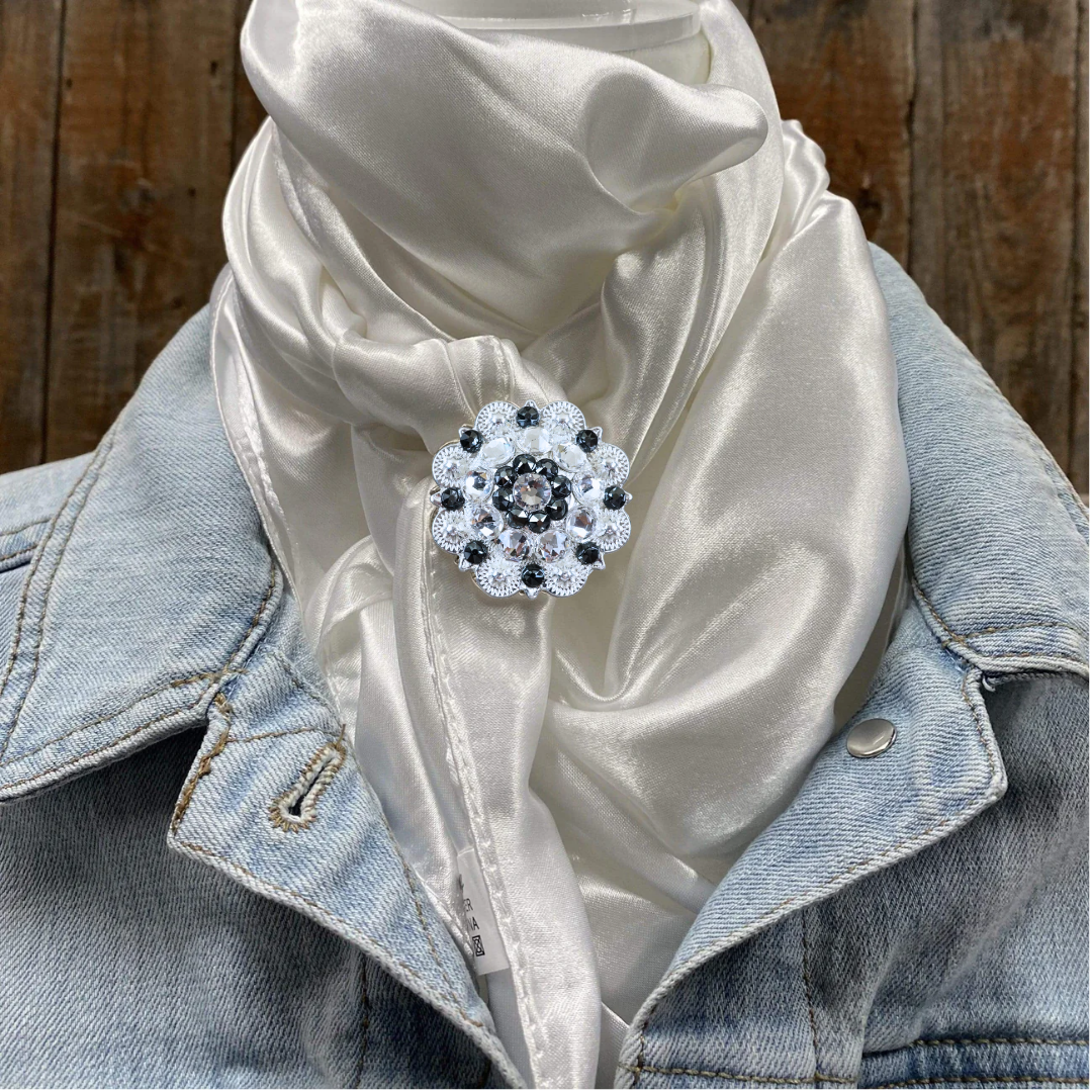 35X35" Solid White Wild Rag / Scarf WRS3 - Crystal Concho Wild Rag Slides - Assorted