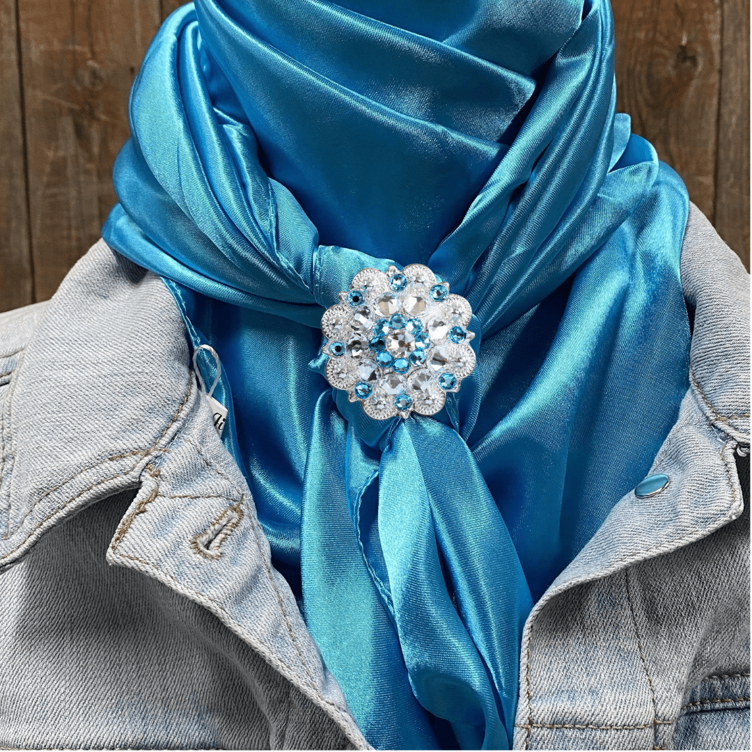 35X35" Solid Aqua Wild Rag / Scarf WRS8 - Crystal Concho Wild Rag Slides - Assorted