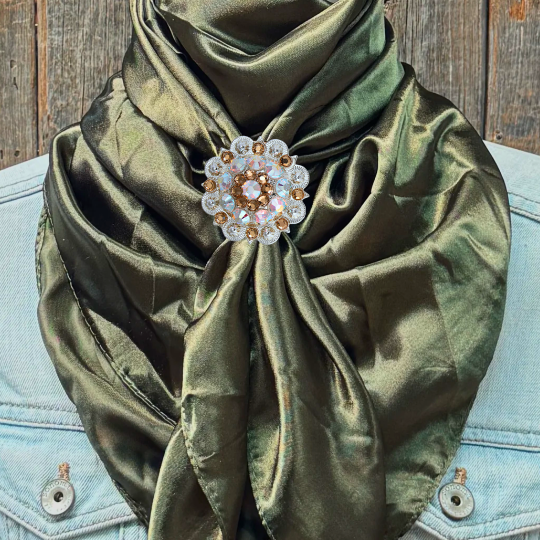 35X35" Solid Olive Wild Rag / Scarf WRS28 - Crystal Concho Wild Rag Slides - Assorted