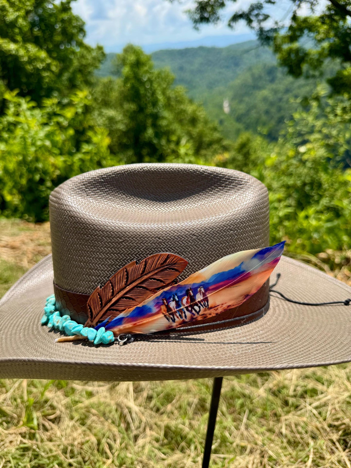 Watercolor Horses Hat Feather