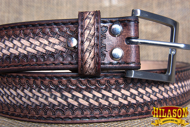 HILASON Western Genuine Leather Belt for Men Women Cowboy Cowgirl Handmade Unisex Full Grain Heavy Duty Tooled Belt for Jeans