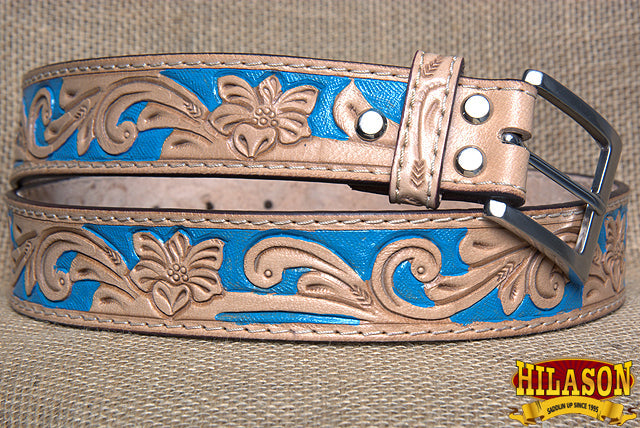 HILASON Western Genuine Leather Belt for Men Women Cowboy Cowgirl Handmade Unisex Full Grain Heavy Duty Floral Tooled Belt
