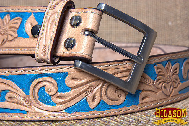 HILASON Western Genuine Leather Belt for Men Women Cowboy Cowgirl Handmade Unisex Full Grain Heavy Duty Floral Tooled Belt