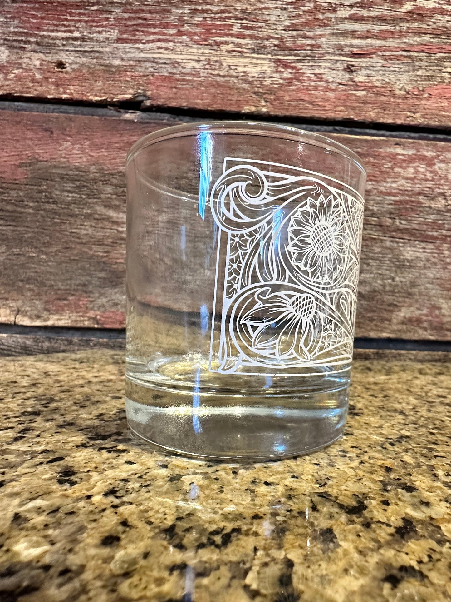 On the Rocks Glass floral tooled design