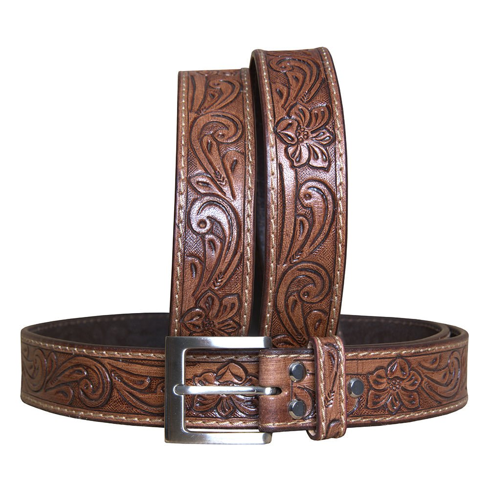 HILASON Western Genuine Leather Belt for Men Women Cowboy Cowgirl Handmade Unisex Full Grain Heavy Duty Floral Tooled Belt