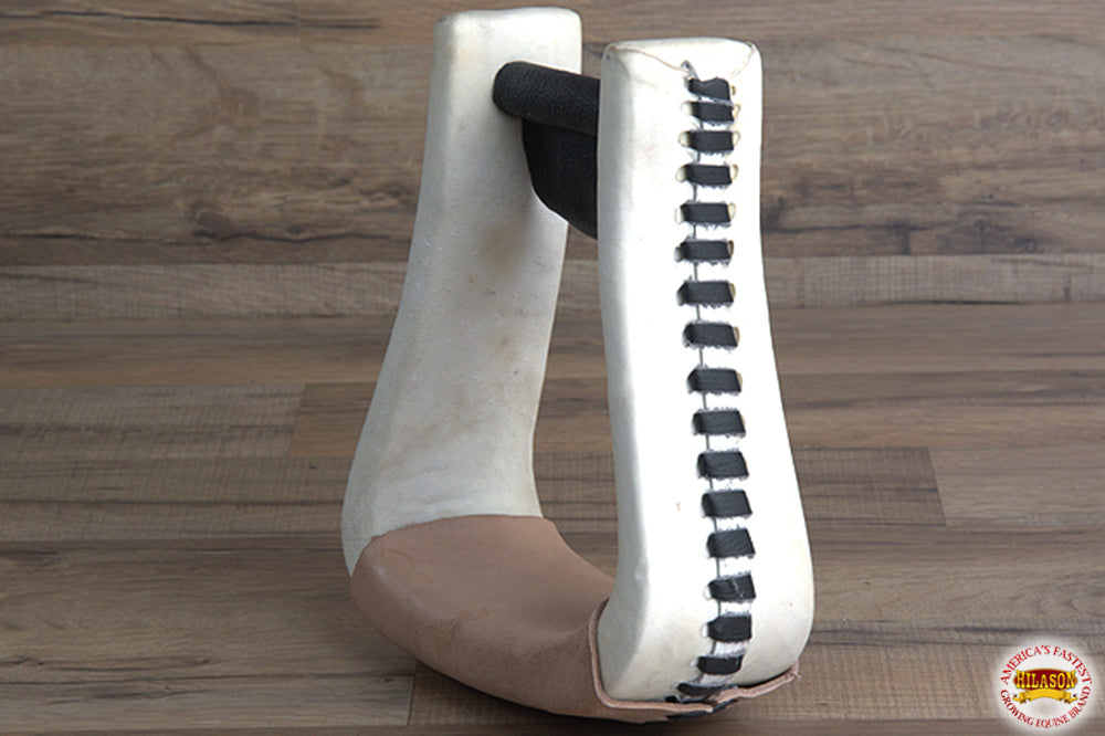 HILASON Horse Western Saddle Stirrup Oversize Rawhide Leather Pair| Rawhide Leather Stirrups | Oversize Horse Stirrups| Rawhide Covered Stirrups