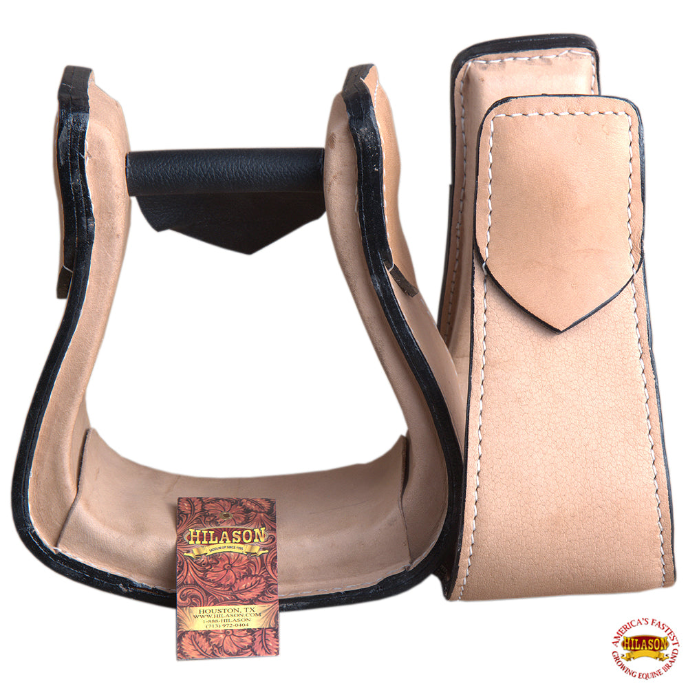 HILASON Horse Western Saddle Stirrup Leather Stirrups Pair | Leather Western Stirrups with Wooden Core | Western Saddle Stirrups | Horse Saddle Stirrups | Anti-Slip Stirrups