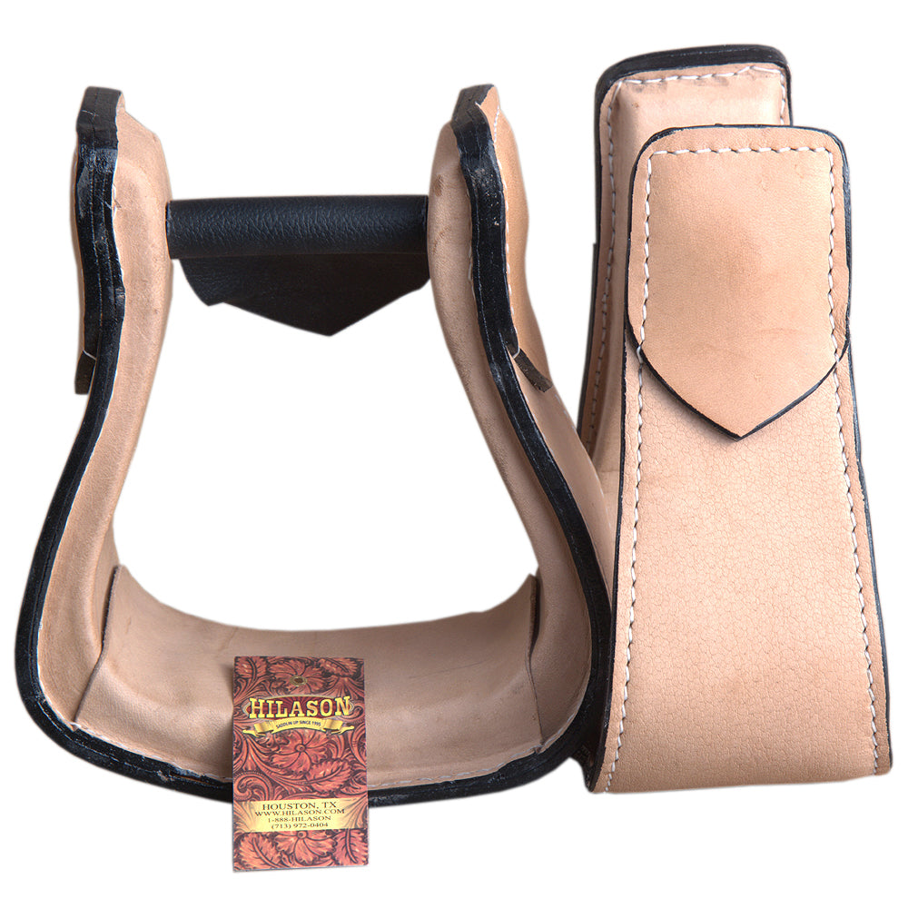 HILASON Horse Western Saddle Stirrup Leather Stirrups Pair | Leather Western Stirrups with Wooden Core | Western Saddle Stirrups | Horse Saddle Stirrups | Anti-Slip Stirrups