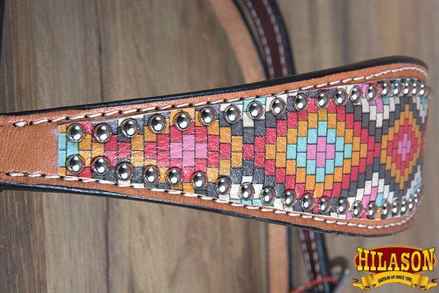 Hilason Western Horse Breast Collar Headstall American Leather Painted Geomatric