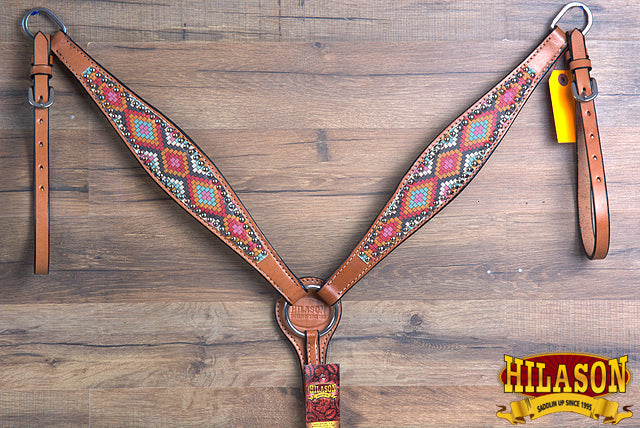Hilason Western Horse Breast Collar Headstall American Leather Painted Geomatric