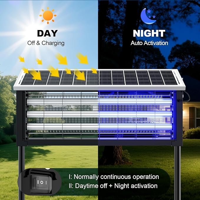 Solar Bug Zapper Outdoor, Wireless Portable Camping Mosquito Zapper 4500V For 3500 Sq.ft with Panel Sensor, Fly Traps with 10FT Extension Cord