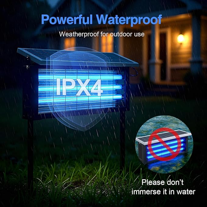 Solar Bug Zapper Outdoor, Wireless Portable Camping Mosquito Zapper 4500V For 3500 Sq.ft with Panel Sensor, Fly Traps with 10FT Extension Cord