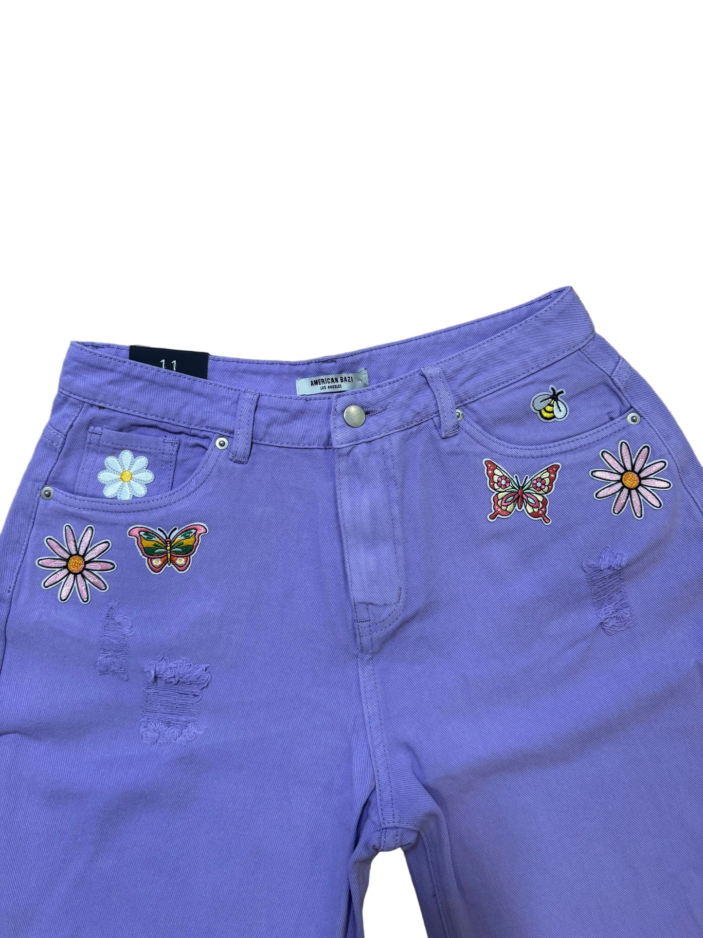 Purple Spring Patch High Waist Distressed Wide Leg Baggy Jeans