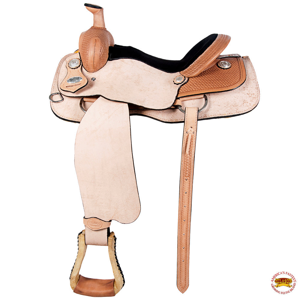 Western Horse Saddle American Leather Ranch Roping Cowboy rough Out Tan Hilason