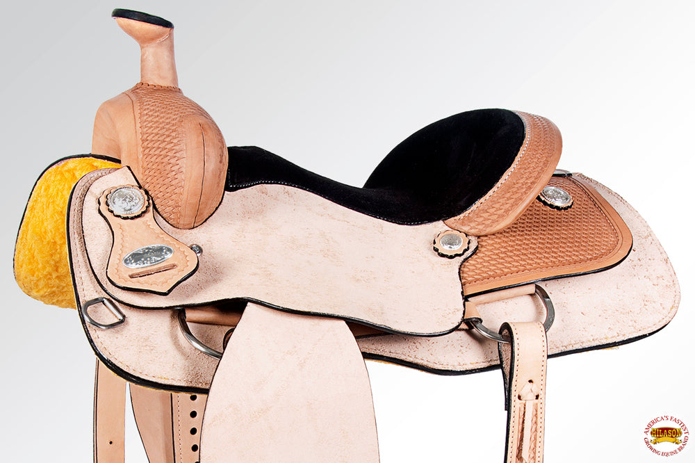 Western Horse Saddle American Leather Ranch Roping Cowboy rough Out Tan Hilason