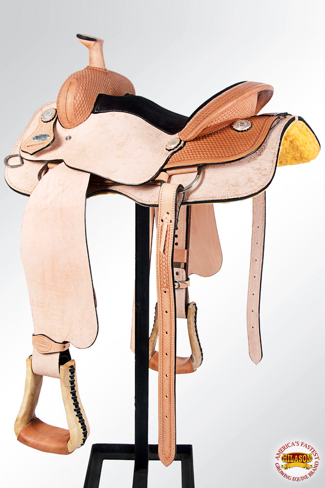 Western Horse Saddle American Leather Ranch Roping Cowboy rough Out Tan Hilason