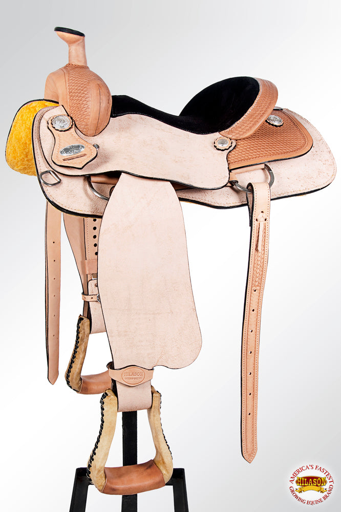 Western Horse Saddle American Leather Ranch Roping Cowboy rough Out Tan Hilason