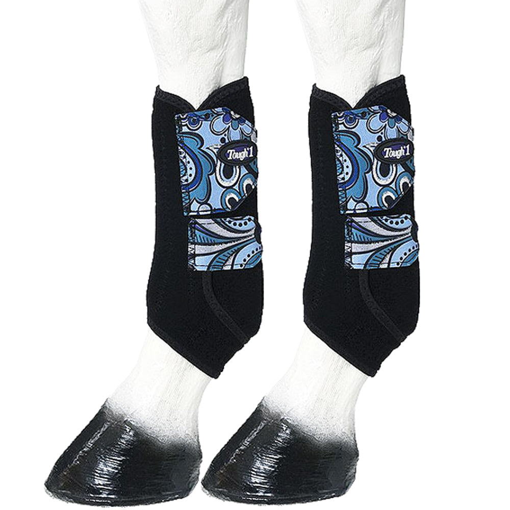 U-Black Royal Purple Medium Tough-1 Extreme Vented Horse Sport Boots Leg Paisley