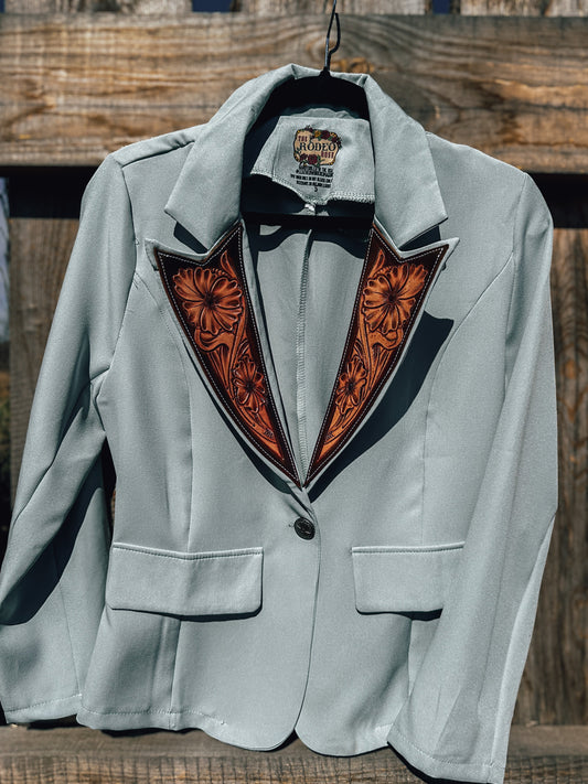 Robins Egg Blue Hand Tooled Lapel Blazer