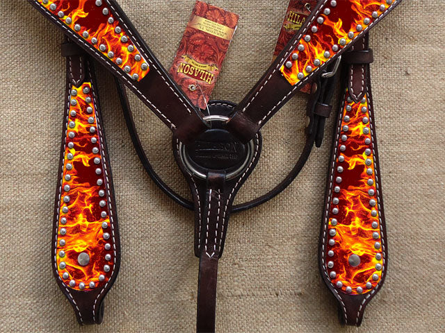 Hilason Western Horse Headstall Breast Collar Set American Leather Flame