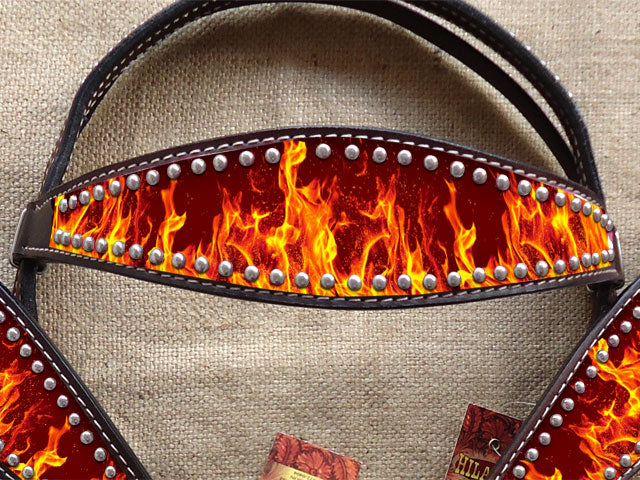 Hilason Western Horse Headstall Breast Collar Set American Leather Flame