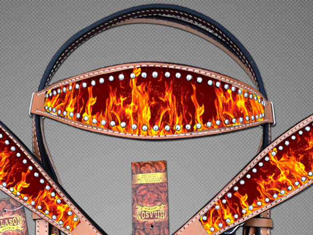 Hilason Western Horse Headstall Breast Collar Set American Leather Flame