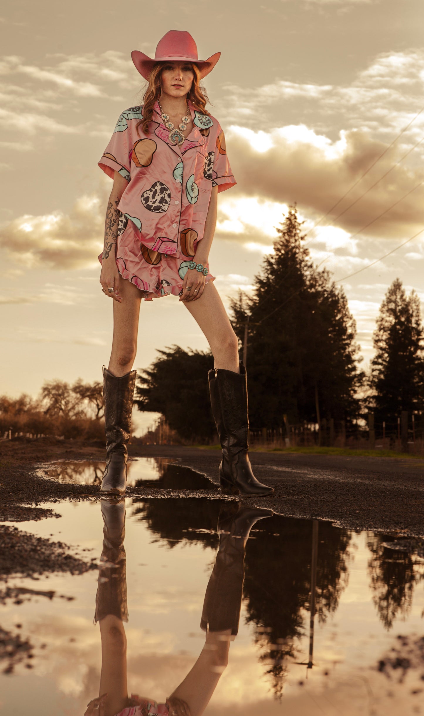 Cowboy Candy Heart Silky Pajama Sets