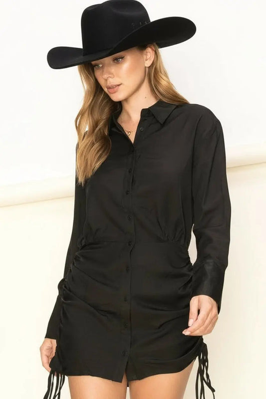 High-Class Ruched Button-Front Shirt Dress