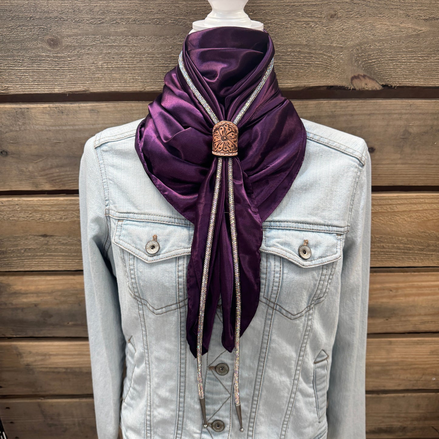 35X35" Solid Plum Wild Rag / Scarf - Leather Slide and Bolo Tie