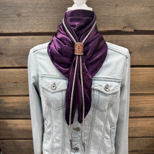35X35" Solid Plum Wild Rag / Scarf - Leather Slide and Bolo Tie