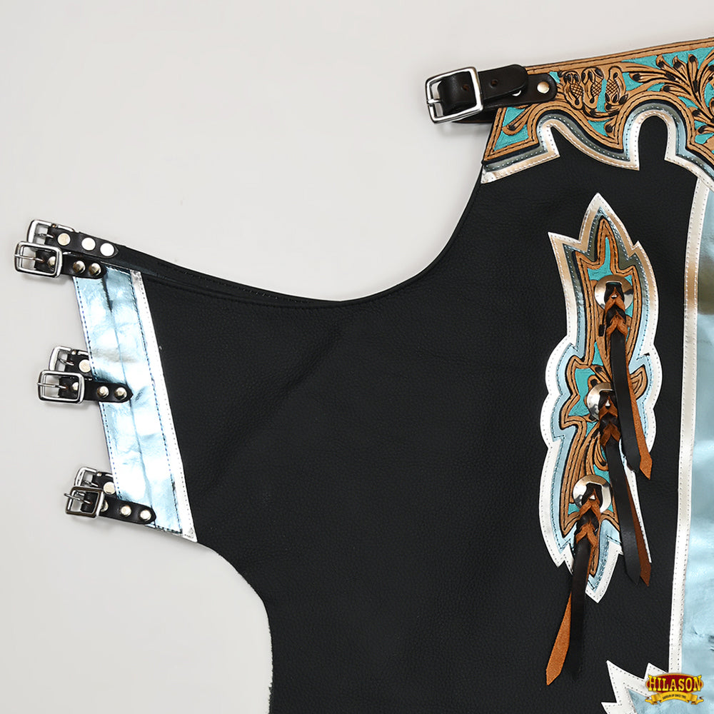 Hilason Handmade Genuine Leather Chaps Adult Handtooled Rodeo Bull Riding