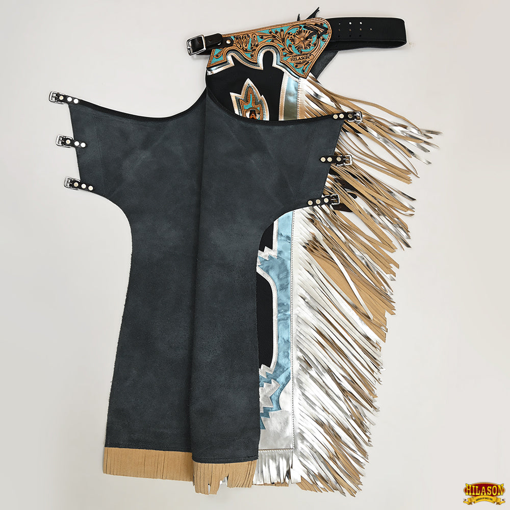Hilason Handmade Genuine Leather Chaps Adult Handtooled Rodeo Bull Riding