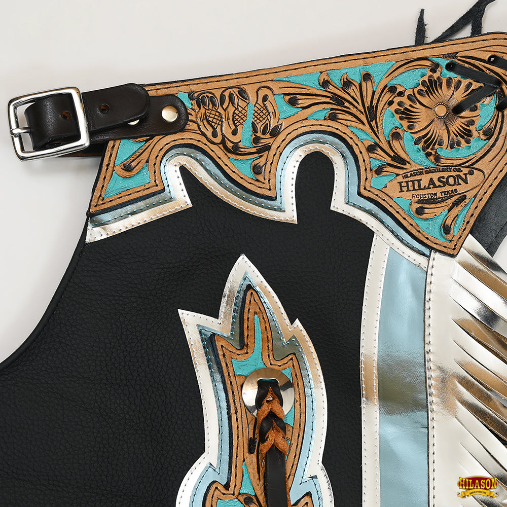 Hilason Handmade Genuine Leather Chaps Adult Handtooled Rodeo Bull Riding
